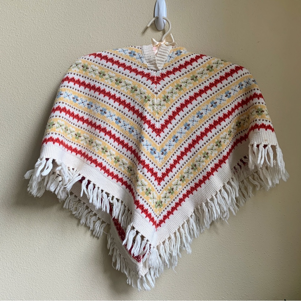EUC Baby Gap Fair Isle Hooded Poncho Cape Fringed Sweater Toddler Girls Size 5